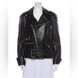Walter Baker Black Croc-Embossed Leather Jacket